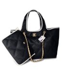 23M Coco Maxi Beach Shopping Tote Black Quilted