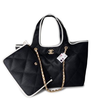 23M Coco Maxi Beach Shopping Tote Black Quilted