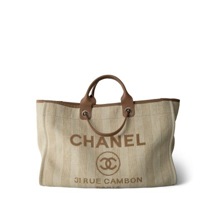 Striped Mixed Fibers Large Deauville Tote Beige / Brown