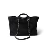 Black Canvas Pearl Medium Deauville Tote Silver Hardware - Image 3