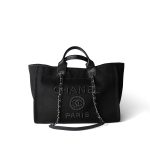 Black Canvas Pearl Medium Deauville Tote Silver Hardware