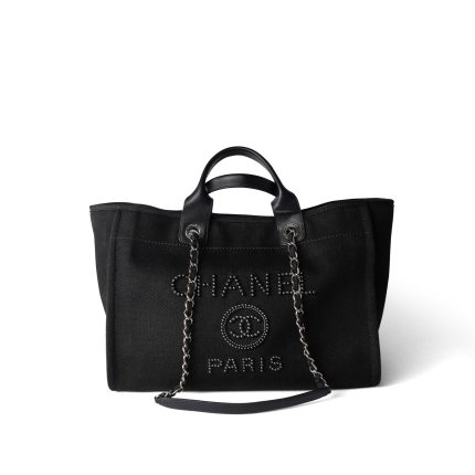 Black Canvas Pearl Medium Deauville Tote Silver Hardware
