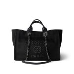 Black Canvas Pearl Medium Deauville Tote Silver Hardware - Image 2