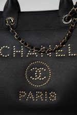 Black Caviar Studded Deauville Tote Medium/ Large Light Gold Hardware - Image 7