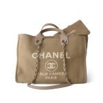22A Dark Beige Deauville Tote Mixed Fibers and Calfskin Light Gold Hardware - Image 2