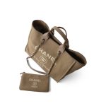 22A Dark Beige Deauville Tote Mixed Fibers and Calfskin Light Gold Hardware - Image 12