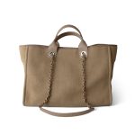 22A Dark Beige Deauville Tote Mixed Fibers and Calfskin Light Gold Hardware - Image 8