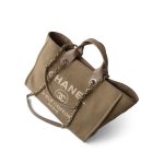 22A Dark Beige Deauville Tote Mixed Fibers and Calfskin Light Gold Hardware - Image 13