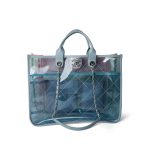 PVC Lambskin Stitched Coco Splash Shopping Bag Blue Green Pink - Image 2
