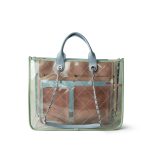 PVC Lambskin Stitched Coco Splash Shopping Bag Blue Green Pink - Image 4