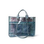 PVC Lambskin Stitched Coco Splash Shopping Bag Blue Green Pink