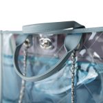 PVC Lambskin Stitched Coco Splash Shopping Bag Blue Green Pink - Image 11