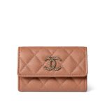 23P Rose Beige Caviar Quilted Flap O Card Holder - Image 8