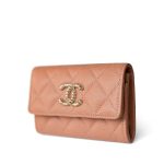 23P Rose Beige Caviar Quilted Flap O Card Holder - Image 9