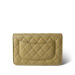 Green Yellow Moss Caviar Quilted Wallet on Chain WOC Light Gold Hardware - Image 3
