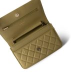 Green Yellow Moss Caviar Quilted Wallet on Chain WOC Light Gold Hardware - Image 8