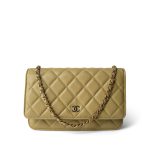 Green Yellow Moss Caviar Quilted Wallet on Chain WOC Light Gold Hardware - Image 9