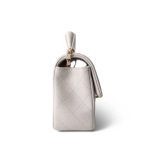 Mini Top Handle Pearly White Iridescent Lambskin Quilted Aged Gold Hardware - Image 4