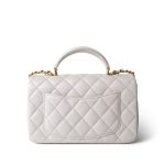 Mini Top Handle Pearly White Iridescent Lambskin Quilted Aged Gold Hardware - Image 3
