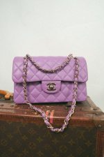 22S Purple Caviar Quilted Classic Flap Small Light Gold Hardware - Image 6