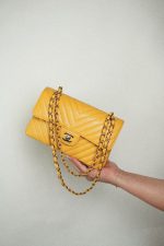 Amber Yellow Caviar Chevron Quilted Classic Flap Small LGHW - Image 10