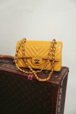 Amber Yellow Caviar Chevron Quilted Classic Flap Small LGHW - Image 16