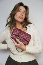Burgundy Lambskin Quilted Extra Mini Rectangular Flap Light Gold Hardware - Image 6