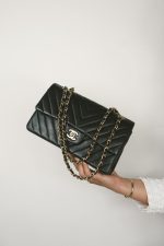 Black Lambskin Chevron Quilted Classic Flap Medium Gold Hardware - Image 10