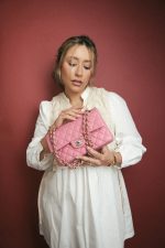 22A Pink Caviar Quilted Classic Flap Small Light Gold Hardware - Image 6
