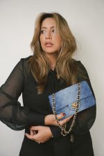 24S Blue Denim Quilted Mini Rectangular Flap Aged Gold Hardware - Image 2