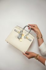 Birkin 25 Bi-Color Horseshoe (HSS) Craie/Bleu Glacier Epsom Gold Plated U Stamp - Image 10
