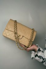 Beige Lambskin Quilted Classic Flap Medium GHW - Image 10