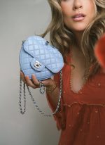 Light Blue Lambskin Quilted Large Heart Bag Light Gold Hardware - Image 2