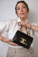 24B Black Lambskin Quilted CC Flap Bag Mini Aged Gold Hardware - Image 2