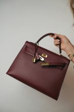 Kelly 32 Rouge H Courchevel Sellier Gold Plated T Circle Stamp - Image 10