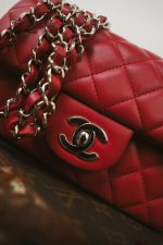 20S Red Lambskin Quilted Mini Rectangular Flap Light Gold Hardware - Image 10