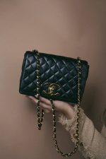Black Lambskin Quilted Full Flap Medium CC Bag Gold Hardware - Image 6