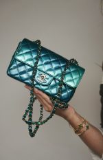 23P Multi-Tone Green Patent Quilted Mini Rectangular Flap Light Gold Hardware - Image 10