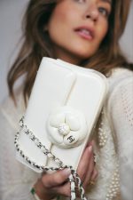 White Patent Camellia Single Flap Bag Silver Hardware - Image 6