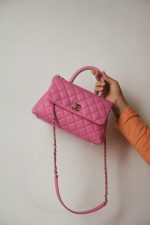 21P Pink Caviar Quilted Lizard Embossed Coco Handle Small Light Gold Hardware - Image 10