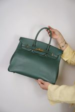 Birkin 35 Vert / Green Ardennes Gold Plated A Square Stamp - Image 10