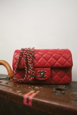 20S Red Lambskin Quilted Mini Rectangular Flap Light Gold Hardware - Image 15