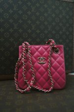 Fuchsia Caviar Quilted Mini Bucket Bag Light Gold Hardware - Image 2