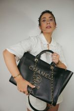 Black Canvas Pearl Medium Deauville Tote Silver Hardware - Image 2
