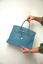 Birkin 35 Bleu Jean Togo Gold Plated N Square Stamp - Image 10