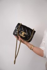 24B Black Lambskin Quilted CC Flap Bag Mini Aged Gold Hardware - Image 10