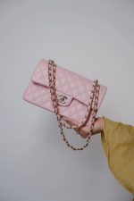 22C Sakura Pink Caviar Quilted Small Classic Flap Light Gold Hardware - Image 10