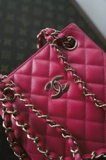 Fuchsia Caviar Quilted Mini Bucket Bag Light Gold Hardware - Image 6