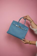 Birkin 30 Blue Jean Swift Palladium Plated J Square Stamp - Image 2