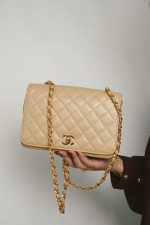Light Beige Lambskin Quilted Full Flap Bag Gold Hardware - Image 10